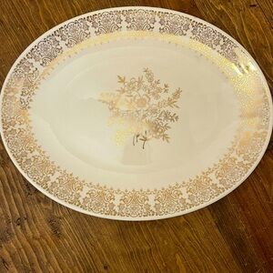 Vintage Gold Filigree Oval Serving Platter – Floral Center – Unmarked